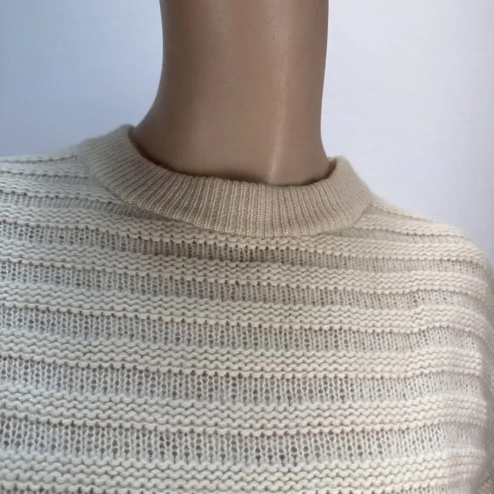 Theory Women Novelty Stripe Cashmere Sweater Size S Ivory Long Sleeve Minimalist